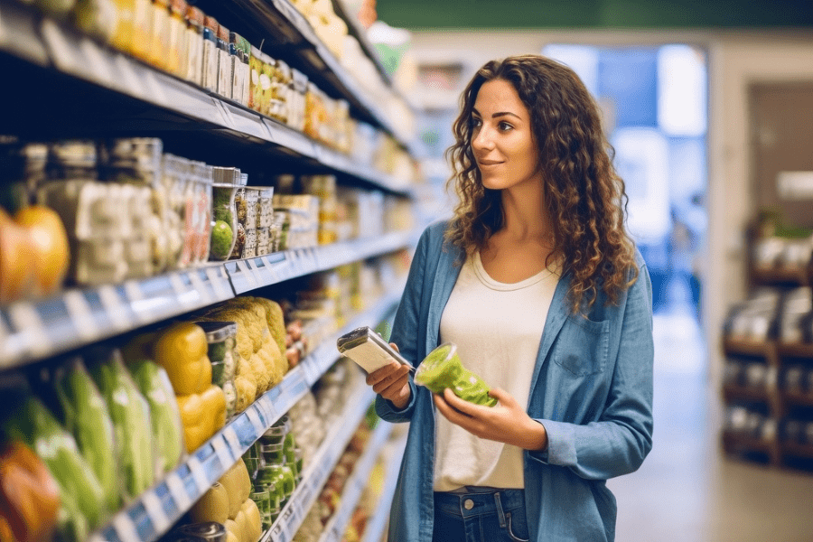 mulher fazendo compras produtos naturais