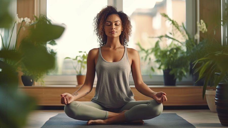 mulher fazendo meditação mente